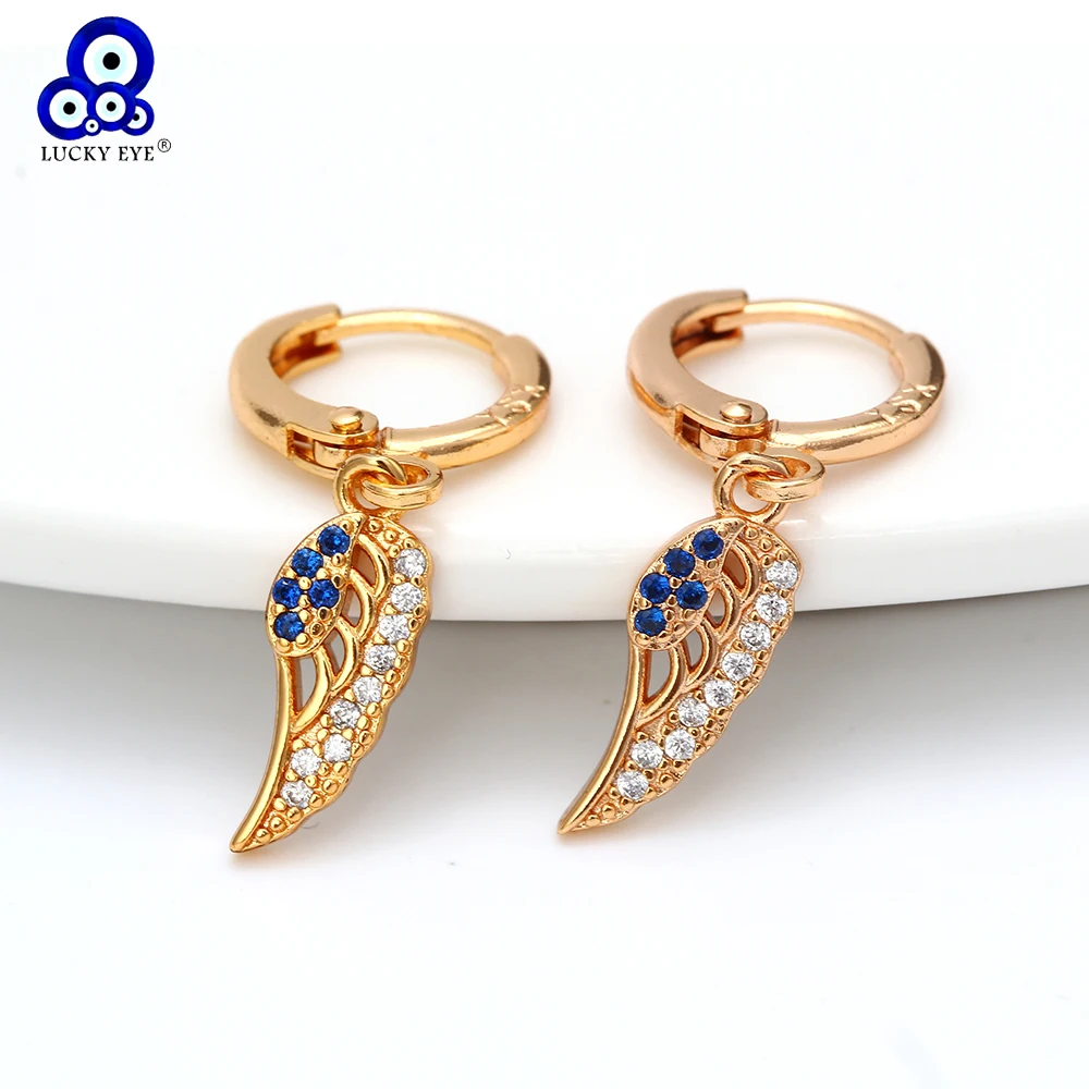

Lucky Eye Hanging Angel Wings Drop Earrings Micro Pave Blue Zircon Golden Dangle Earrings Fashion Jewelry for Women Girls EY6373