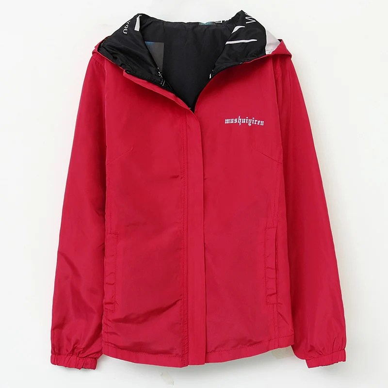 lower price  Spring and Autumn Trendy Print Women's Double-Sided coat Hooded coat Korean Edition Loose Thin Wome