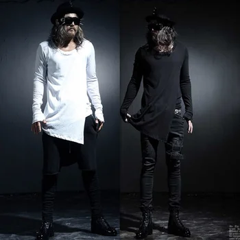 

Men's New Long-sleeved T-shirt Casual Personality Under Row of Irregular Long Black and White Tshirt Nightmare Before Christmas