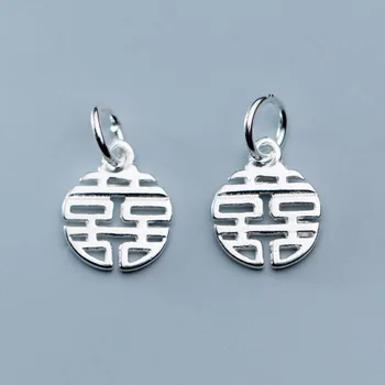 

925 Sterling Silver Hollow Craft Double Dappiness Charms 9mm Couple Fine Silver Round Pendants DIY Jewelry Accessories Supplier