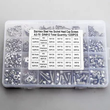 Cup Head Allen Bolt Hex Socket Round Cap Head Screw And Nut Assortment Kit Set M2 M3 M4 304 Stainless Steel Set 1220 pcs
