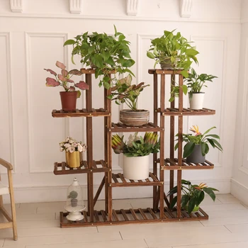 UNHO Multi-Tier Plant Stand, 46in Height Wood Flower Rack Holder 16 Potted Display Storage Shelves Indoor Outdoor for Patio Gard