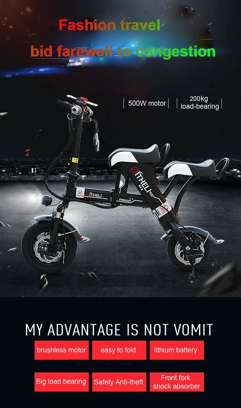 12 Inch Lightweight Electric Scooter 2 Wheels Electric Scooters 500W Mini Foldable Electric Bikes Adults With Anti-theft System (17)