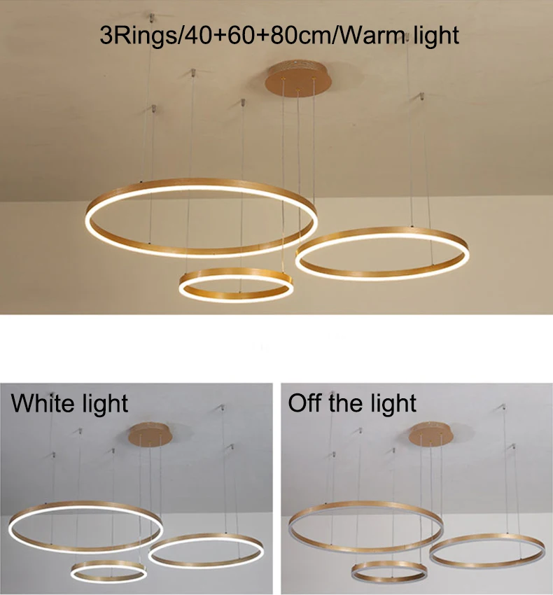 downlighters 2020 Modern Led Chandelier Home Lighting Brushed Rings Ceiling Mounted Chandelier Lighting Hanging Lamp Gold&Coffee color smart led downlights