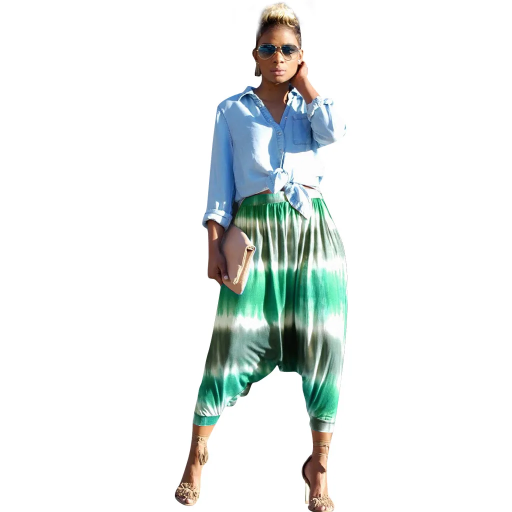 Зеленый 3706 Summer New Women's Wear Casual Positioning Printed Harun Pants Nightwear Fall - Цвет: Зеленый