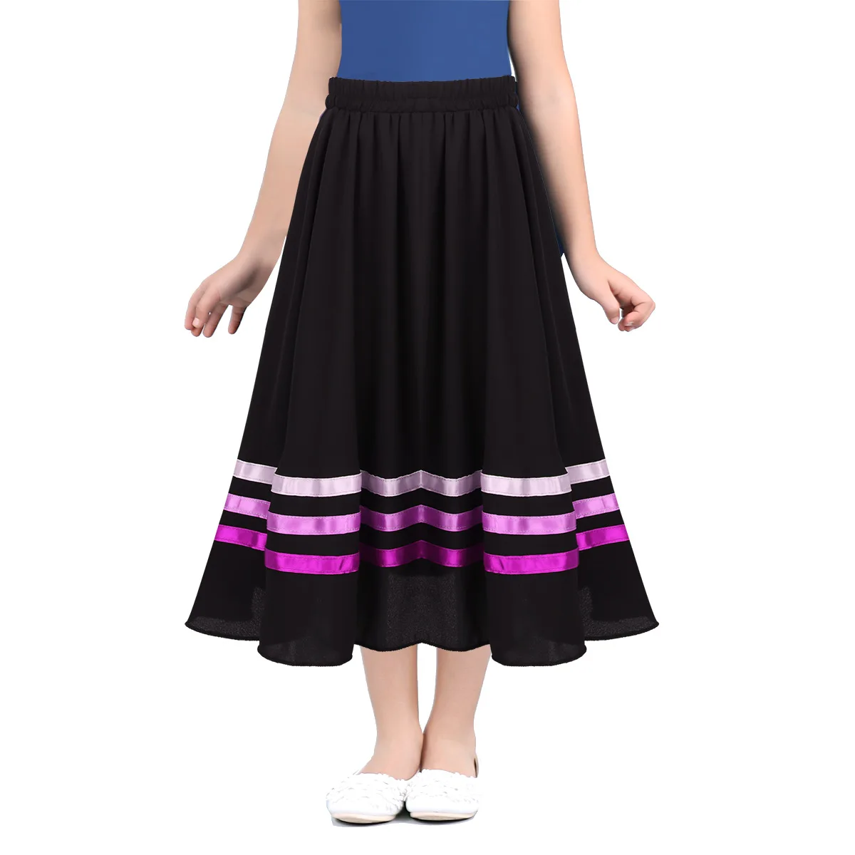 

Kids Girls Elastic Waist Pull-On Ballet Liturgical Praise Lyrical Chiffon Skirt Ballerina Full Circle Long Skirt Dance Costume