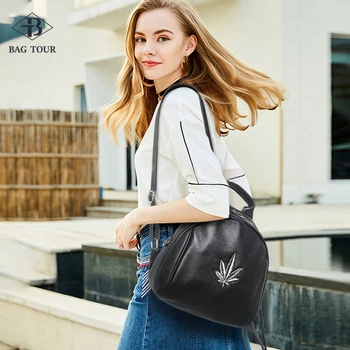 

Top Layer Cow Leather Backpacks Girls Women Retro Fashion Style Soft School University Bags Mochila Superior Quality Black