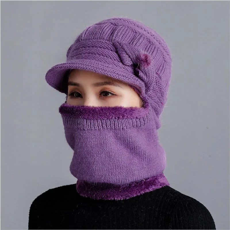 Новинка, зимние шапки Skullies Beanies, шапка для женщин, шерстяной шарф, шапки, Балаклава, маска, шапка, теплый мех кролика, вязаная шапка