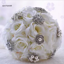 Роскошная, для невесты букет из слоновой кости Искусственный цветок розы букеты невесты Свадьба Свадебные аксессуары, букеты SPH040