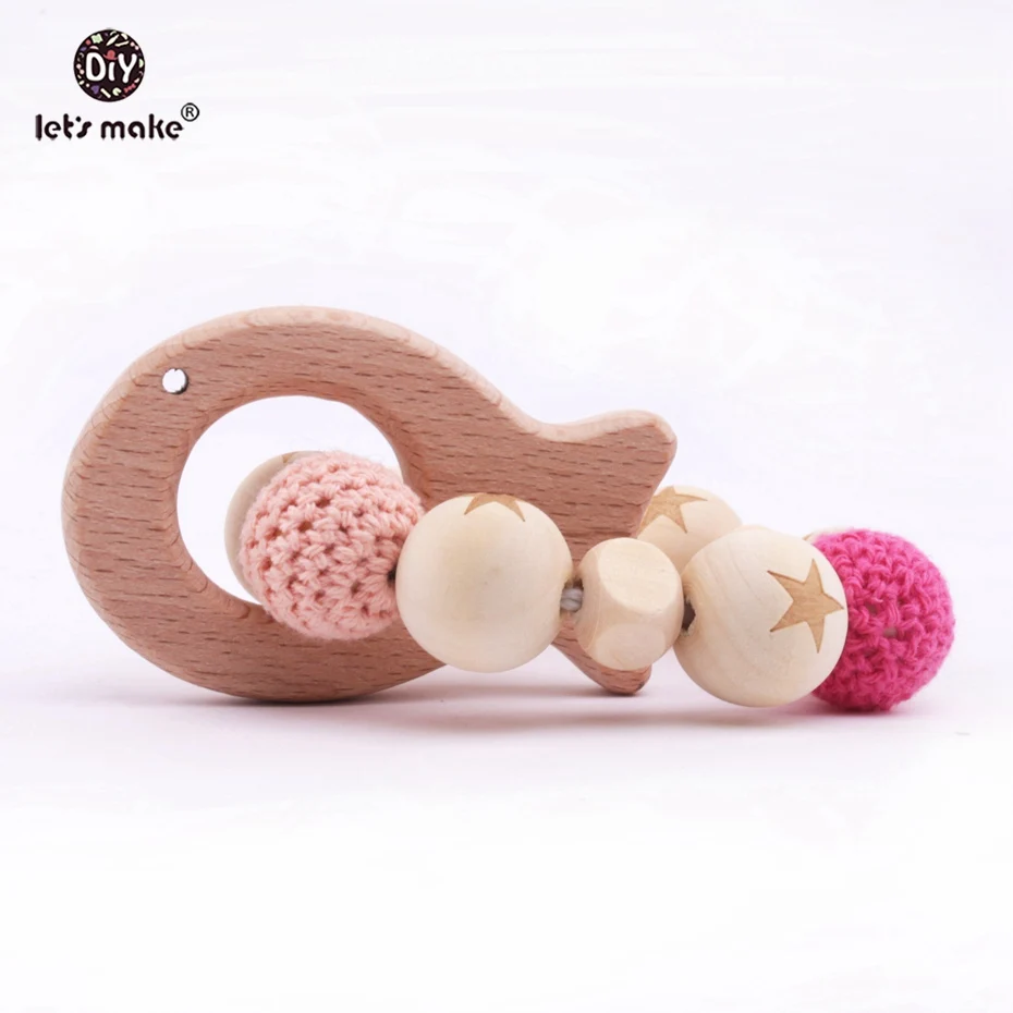 Let'S Make Wooden Teether Beech Elephent Crochet Beads Bracelets Rattles Sensory Baby Play Gym Nursing Accessories Stroller Toys - Color: 2