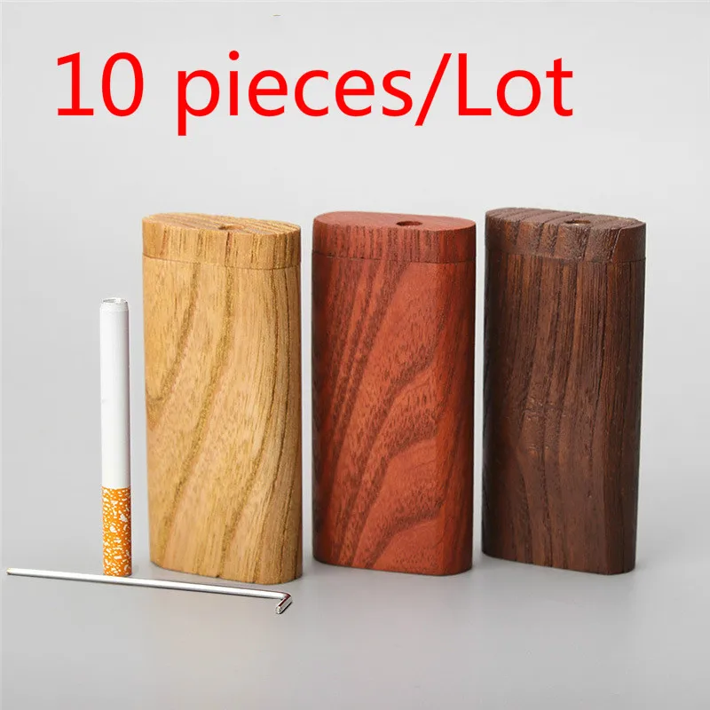 

New 10 pcs Smoking Cigarette wood Case Natural Handmade With Ceramic One Hitter Tobacco Smoking Pipes Portable Organizer Box