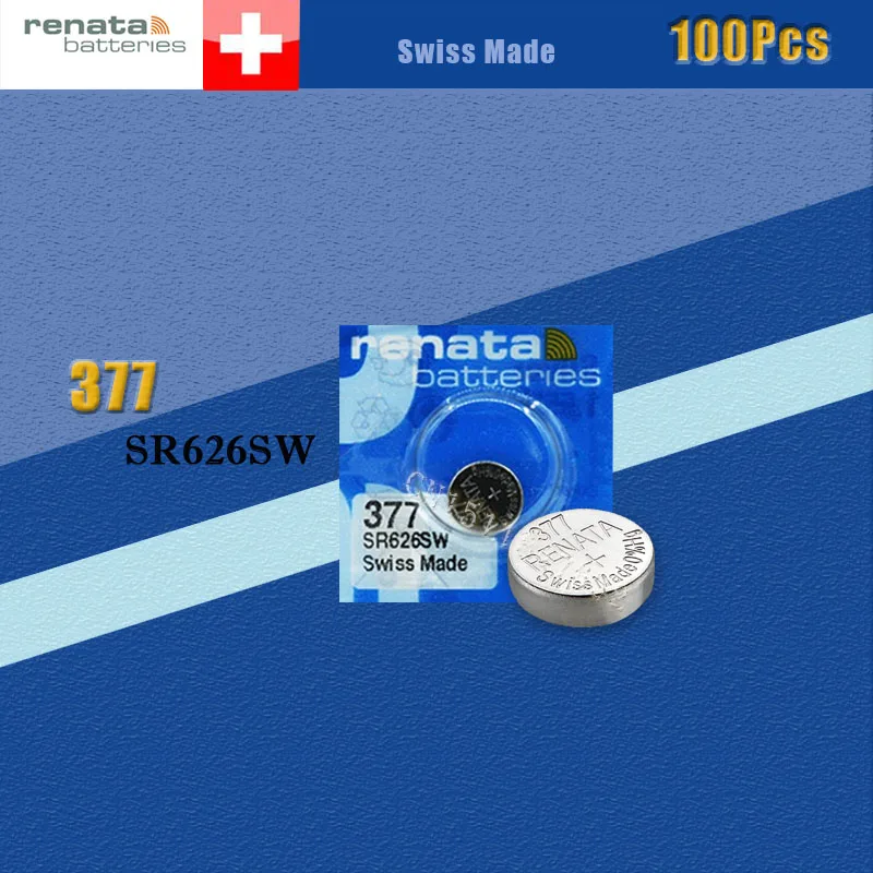 100 шт. Рената оксид серебра часы Батарея 377 SR626SW 626 1,55 В % оригинальный бренд renata 377 Рената 626 Батарея