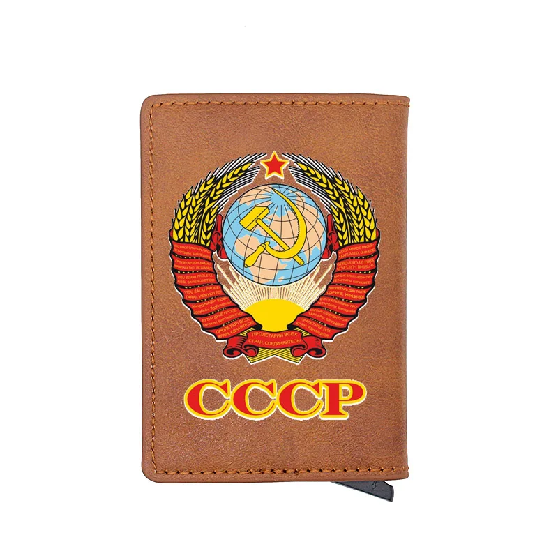 

Digital Printing CCCP Rfid Card Holder Men Wallets Vintage Soviet Sickle Hammer Short Purse Small Leather Slim Wallets Mini Thin