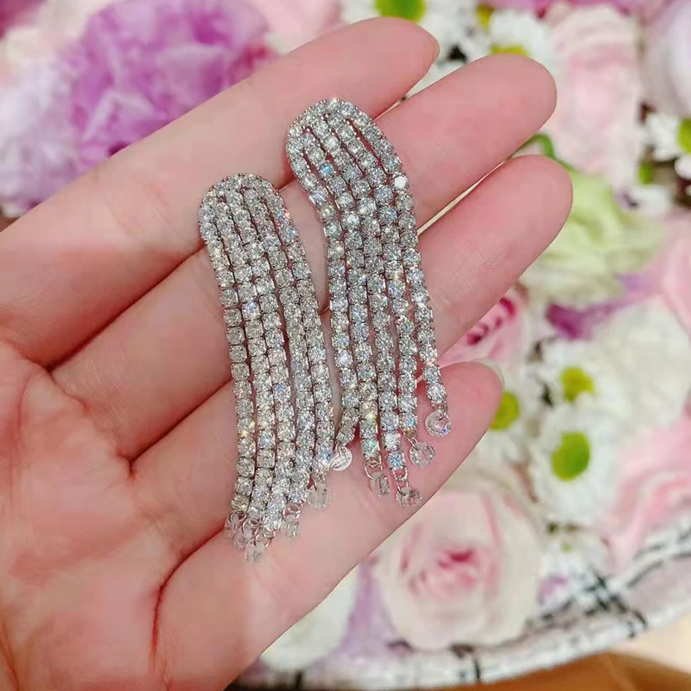 Wong Rain Luxury 100% 925 Sterling Silver Created Moissanite Gemstone Party Tassel Dangle Earrings Studs Fine Jewelry Wholesale