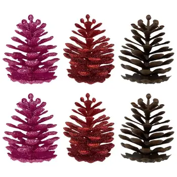 

6Pcs Christmas Pine Cones Decor Xmas Tree Pendant Party Supplies (Random Color)