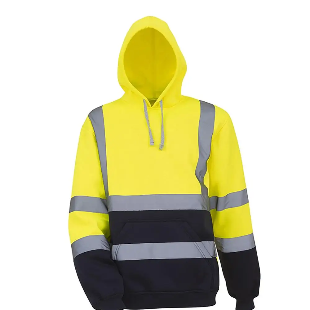 Men's Sport Reflective Polar Fleece Jacket High Visibility Pullover Long Sleeve Hooded Sweatshirt