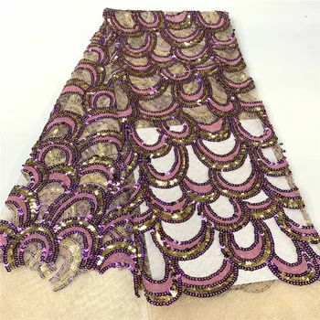 

2020 Latest Design pink/gold With Sequins embroidery African French Velvet Lace Fabric High Quality Nigerian Velvet Lace