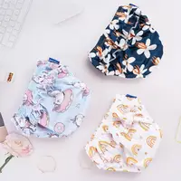 HappyFlute New 3Sizes 6-25Kg Soft Waterproof Swimming Pants Flower Wavy Edge Baby Girl's Printed Cloth Diaper Beach Pants 3