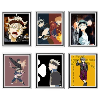 

Set of 6 Piece Black Clover Anime Art Prints Asta Yuno Digital Anime Fabric Wall Art Prints for Kids Bedroom Decoration,No Frame
