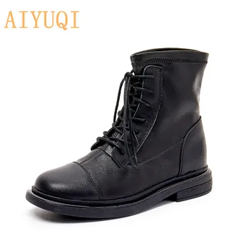 

Women Boots Autumn Genuine Leather Casual Ladies Motorcycle Shoes Couple Shoes Lace Up Ankle Boots for Women