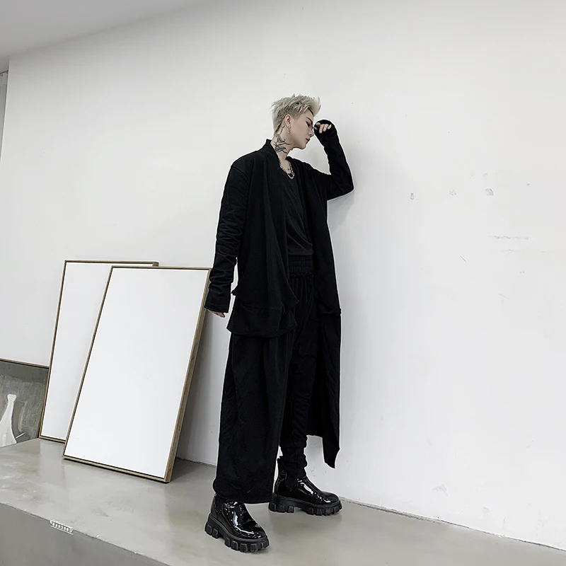M-XL! Весенний Темный стиль, индивидуальный дизайн, мужской свободный Тренч средней длины выше колена, мужская куртка