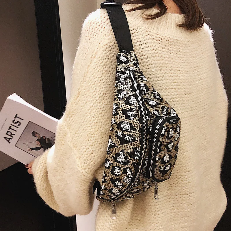 

2019 New Style Fashion Sequin Leopord Pattern Women's Wallet Shoulder Oblique Bag Versitile Fashion