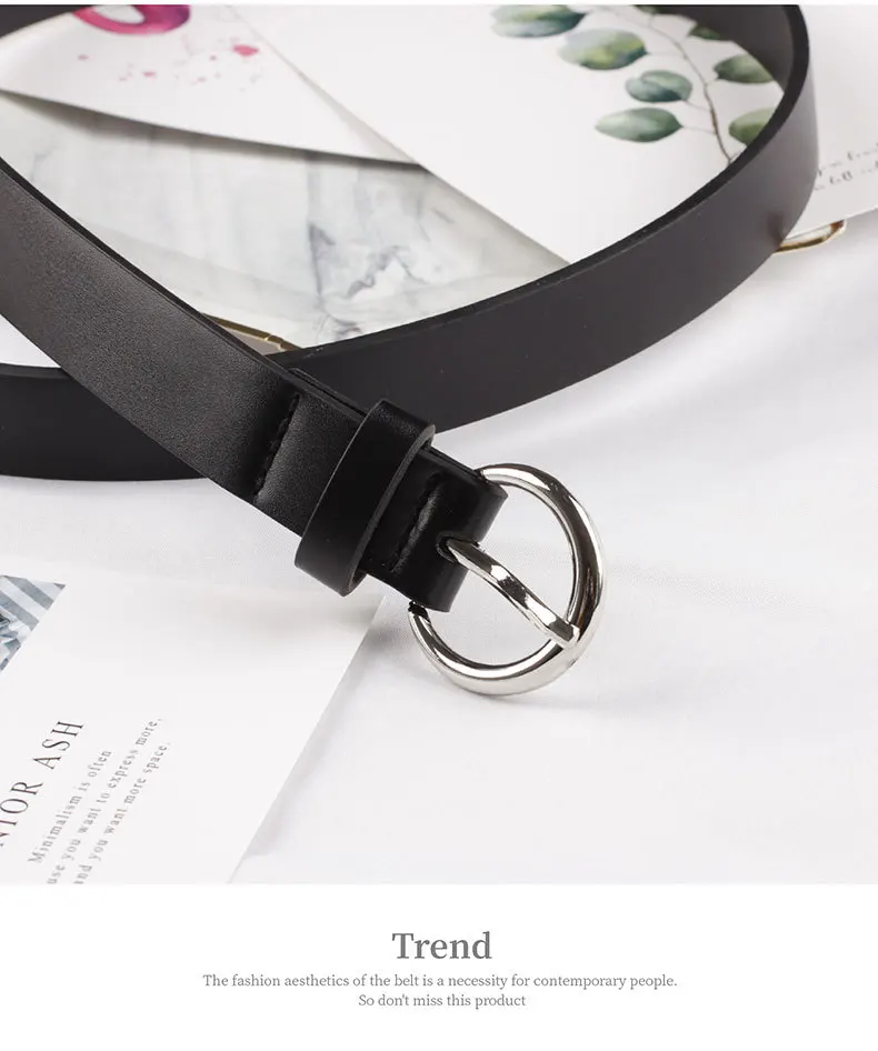 New version of the simple student PU belt wild dress sweater fine belt classic round pin buckle clothing decorative belt