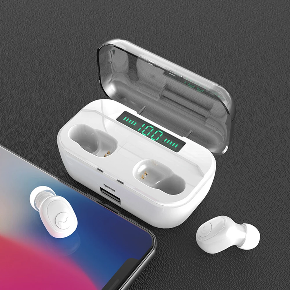 Phone Holder Bluetooth Earphone Power Bank LED Display Portable Sports For iPhone Huawei Earbuds Headset In Ear HD Stereo Call