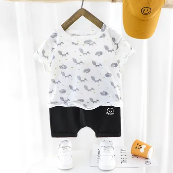 

0-3years Baby Boys 2 pc/set Cotton lovely full printing T-shirt and short pants Summer wear 20200518-3