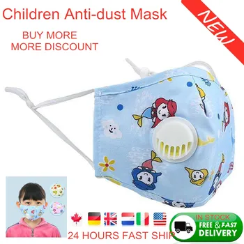

Cartoon Reusable Children Mask With 10 Filters Breath Valve Mouth Face Mask kids Washable Mask Dust-proof Sterile In Stock