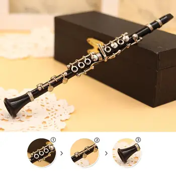 

Mini Clarinet Model Musical Instrument Miniature Desk Decor Display Models Ornament with Black Leather Box + Bracket