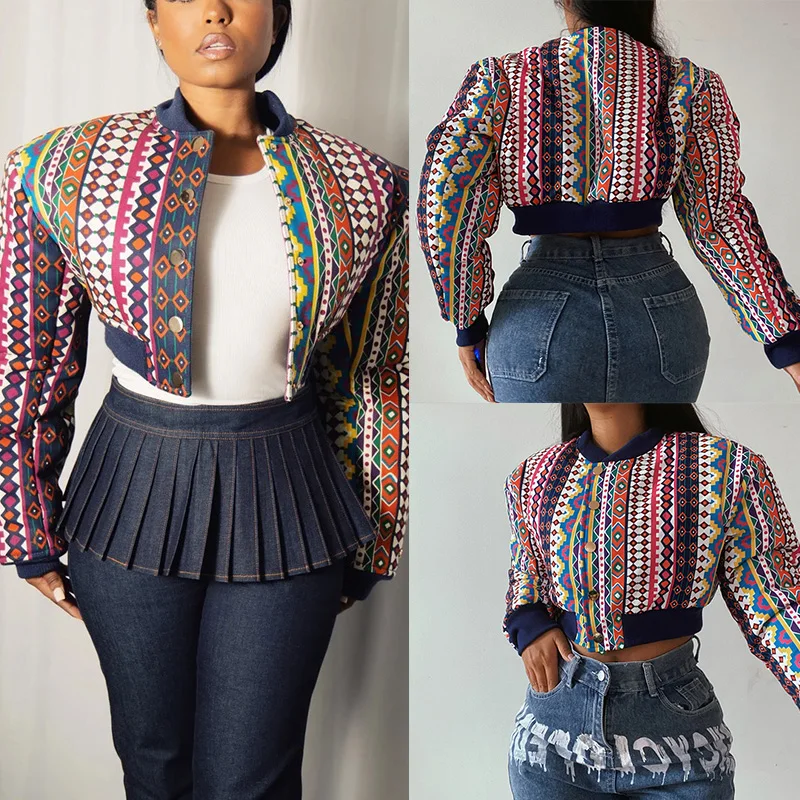 

Female Short Coat Floral Print V-Neck Long Sleeve Jacket Tops for Spring Autumn Jackets 2022