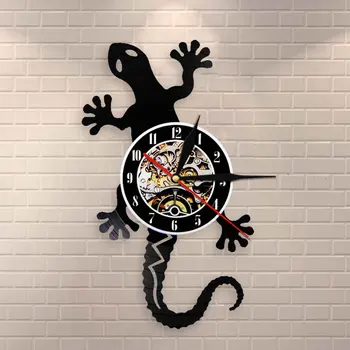 

Antique Nature Art Zoology Lizard Wall Clock Safari Gecko Vinyl Record Wall Clock Silhouette Wildlife Animal Icon Vintage Clock