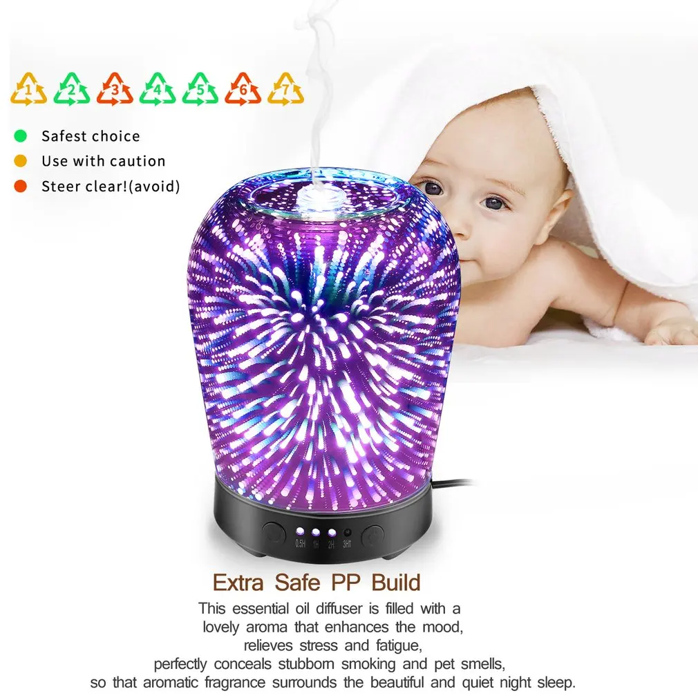 

100ml Aromatherapy Essential Oil Diffuser Cool Mist Humidifier 4 Time Setting 8 Color Changing LED Light for Home Office