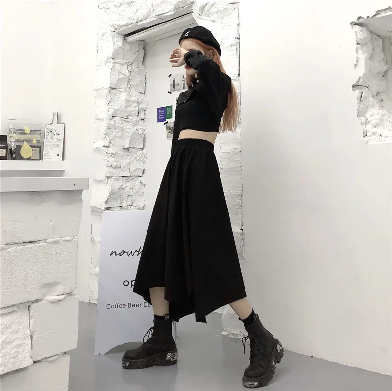 Faldas mujer moda ins Асимметричный до колена имперский Высокая талия черные юбки женская одежда модный бренд корейский стиль хит