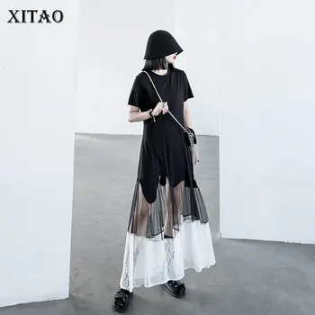 

XITAO Mesh Lace Patchwork Dress Women Irregular Loose Fashion Slim 2020 New Summer Casual Goddess Personality Dress ZP1444