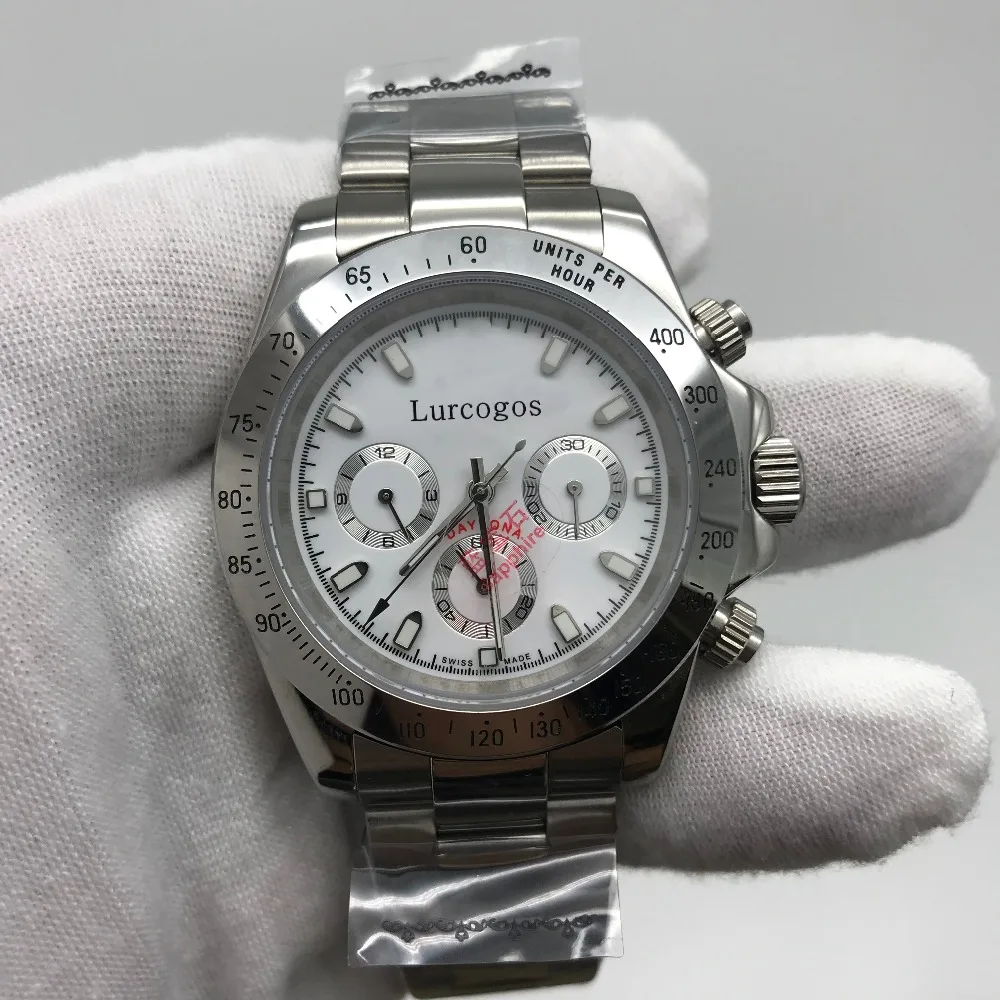Роскошные серебряные мужские часы 40 мм Crownon glassWatchall маленький циферблат работает
