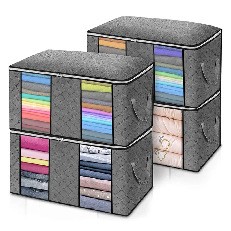 Oversize Clothes Storage Bag with Clear Window Sturdy Zipper Foldable Fabric Organizer Bag with Handles for Bedding,Comforters