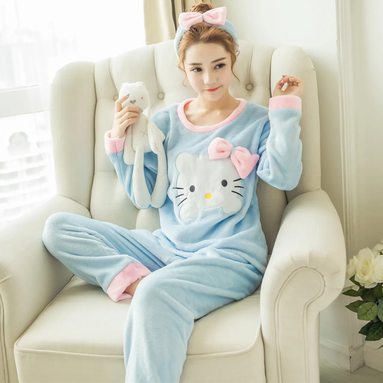 Feier женский пижамный комплект, женские пижамы, толстые фланелевые овечки, женский теплый зимний пижамный комплект, длинные брюки с длинными рукавами, комплект из двух предметов - Цвет: 3