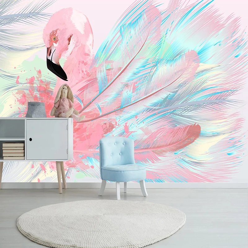 3D-Wallpaper-Modern-Simple-Nordic-Style-Hand-painted-Pink-Feathers-Murals-Living-Room-Kid-s-Bedroom (1)