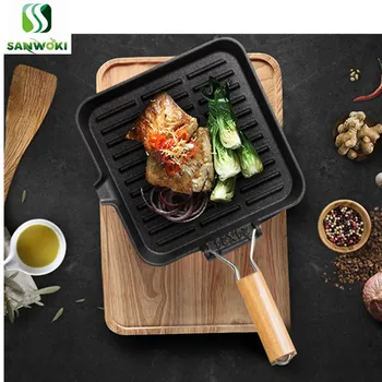 

Frying Steak Pan Skillet Foldable Cast Iron Griddle Pan with Handles Grill Cooking BBQ Pan fish steak frying pot meat fryer
