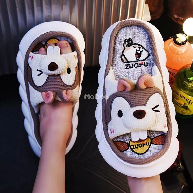 Mo Dou 2021 All Senson Designer Slippers Cute Cartoon Lovely Cat Bedroom Cotton Home Shoes Indoor Thick Sole Couples Men Women 6