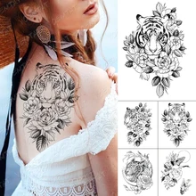 

Women Men Temporary Tattoos 2021 Tiger Jagua Ephemeral Body Transfer Semi Permanent Tattoo Tatu Back Sexy Shoulder Flowers Art