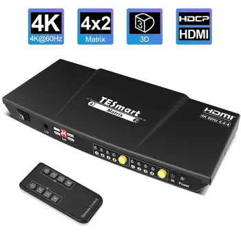 

TESmart 4x2 HDMI Matrix Switch Splitter, 4K@60Hz HDMI Switcher Box,4 in 2 Out with IR Remote Controller Supports HDCP 2.2 18Gb
