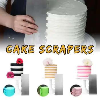 

3PCS Baking Mold Tool Stainless Steel Scraper Butter Cream Smoother Cake Scraper Sawtooth For Cake Decorations 9 Inch