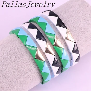

5Pcs New Fashion Bohemian Rainbow Bracelets Multicolor 2019 Enamel Triangle Tile Bracelet Women Stretch Jewelry