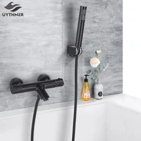 Black Thermostatic Shower Bath Mixer Set Bathroom Thermostatic Mixer Tap Hot And Cold Water Bathroom Mixer Valve Bathtub Faucet 1