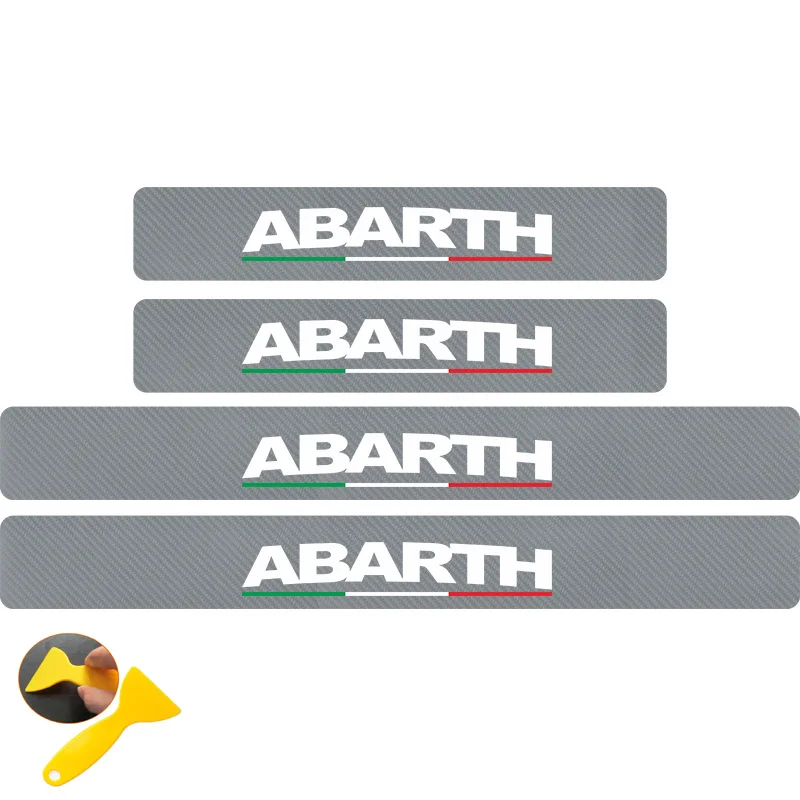 Silver white ABARTH С итальянским флагом карбоновое волокно автомобильный протектор порога наклейка s Антифрикционная наклейка для Fiat Punto Abarth 500 автомобильный Стайлинг - Название цвета: Silver white