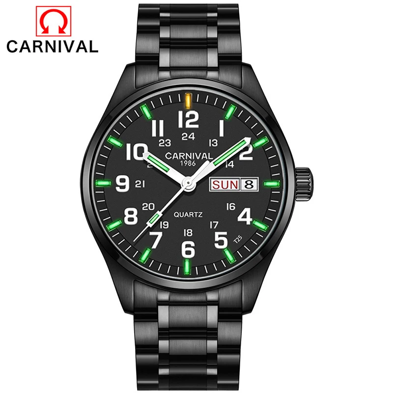 Black Green 2 Relogio Masculino, карнавальный бренд, роскошные часы с датой недели, кварцевые наручные часы для мужчин, водонепроницаемый светильник Тритий, светящиеся часы, Reloj Hombre - Color: Black Green 2