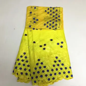 

Most popular blue+yellow bazin riche fabric high quality bazin riche getzner embroidered materials for party dres PL15502